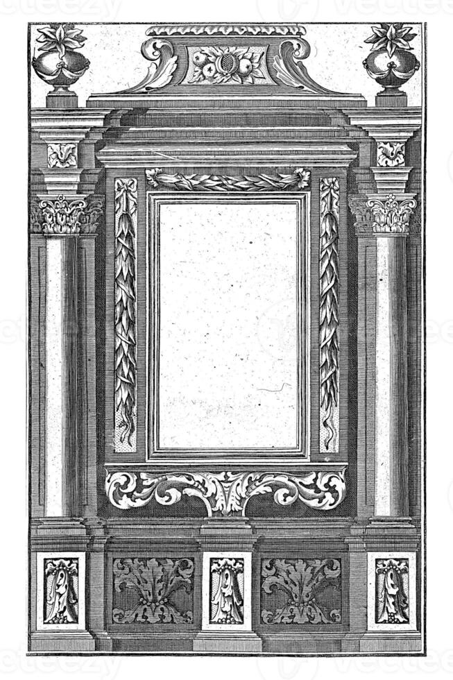 Frame between Corinthian columns, anonymous, c. 1600 - c. 1699 Three garlands hang around the frame. photo