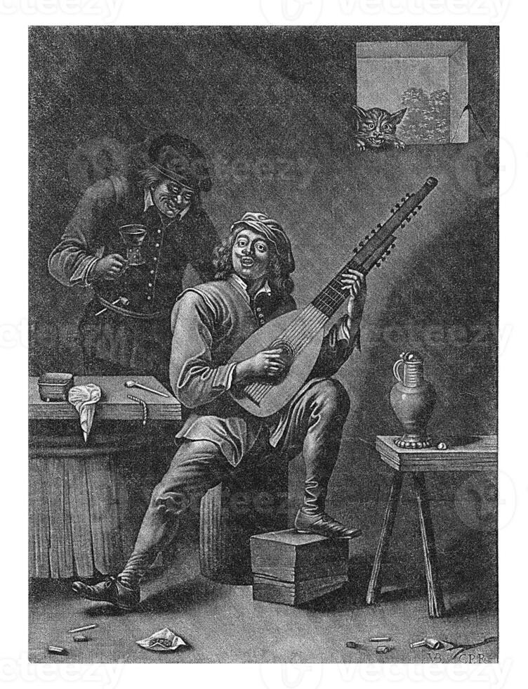 Singing lute player, Jan van der Bruggen, after David Teniers II, after Wallerant Vaillant, 1659 - 1740 photo