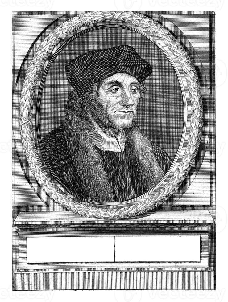 Portrait of Desiderius Erasmus, Jan Lamsvelt, 1696 - 1743 photo