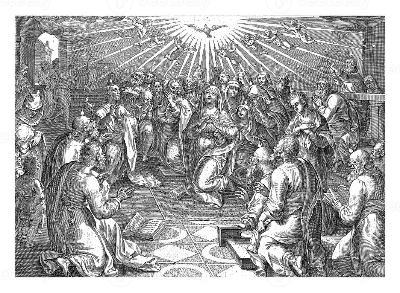 Outpouring of the Holy Spirit, Claes Jansz. Visscher, after Philips Galle, after Jan van der Straet, 1643 - 1646 photo