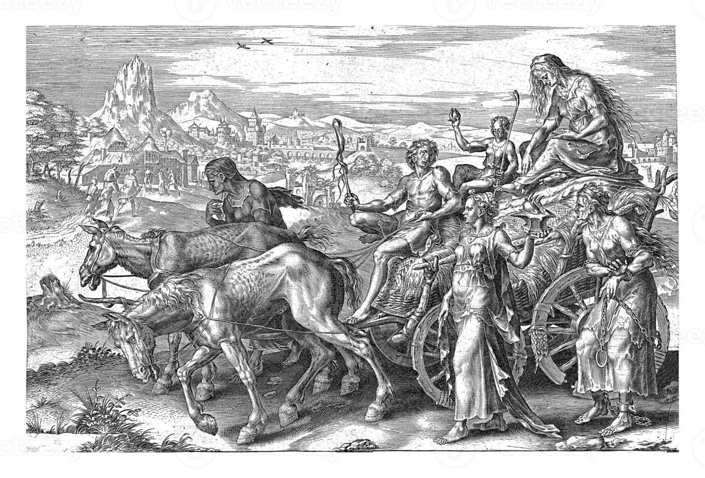Triumphal Chariot with Poverty Inopia, Cornelis Cort photo