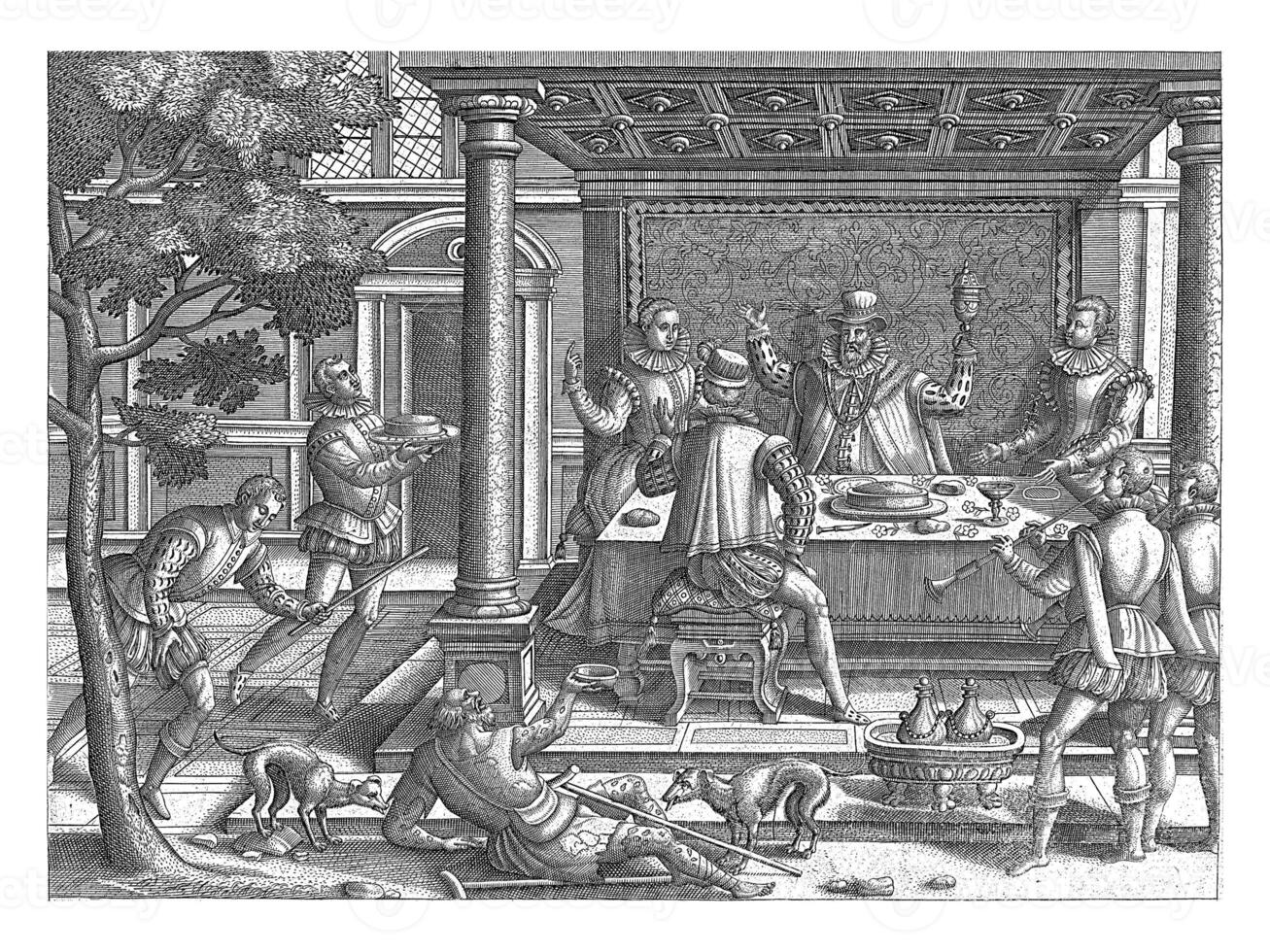 Lazarus Begging at the Rich Man's Feast, anonymous, Pieter van der Borcht I, c. 1575 - c. 1599 photo