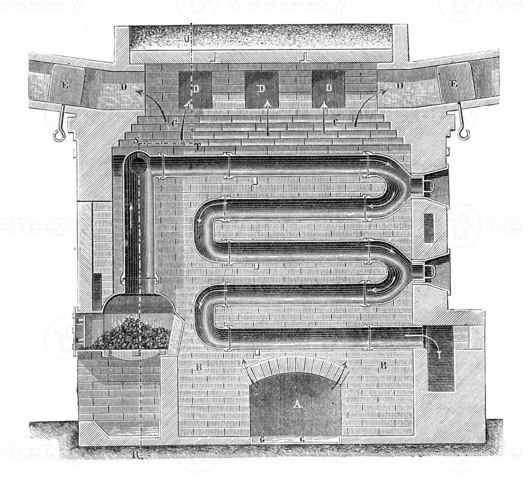 Longitudinal section of the horizontal circulation furnace, vint photo