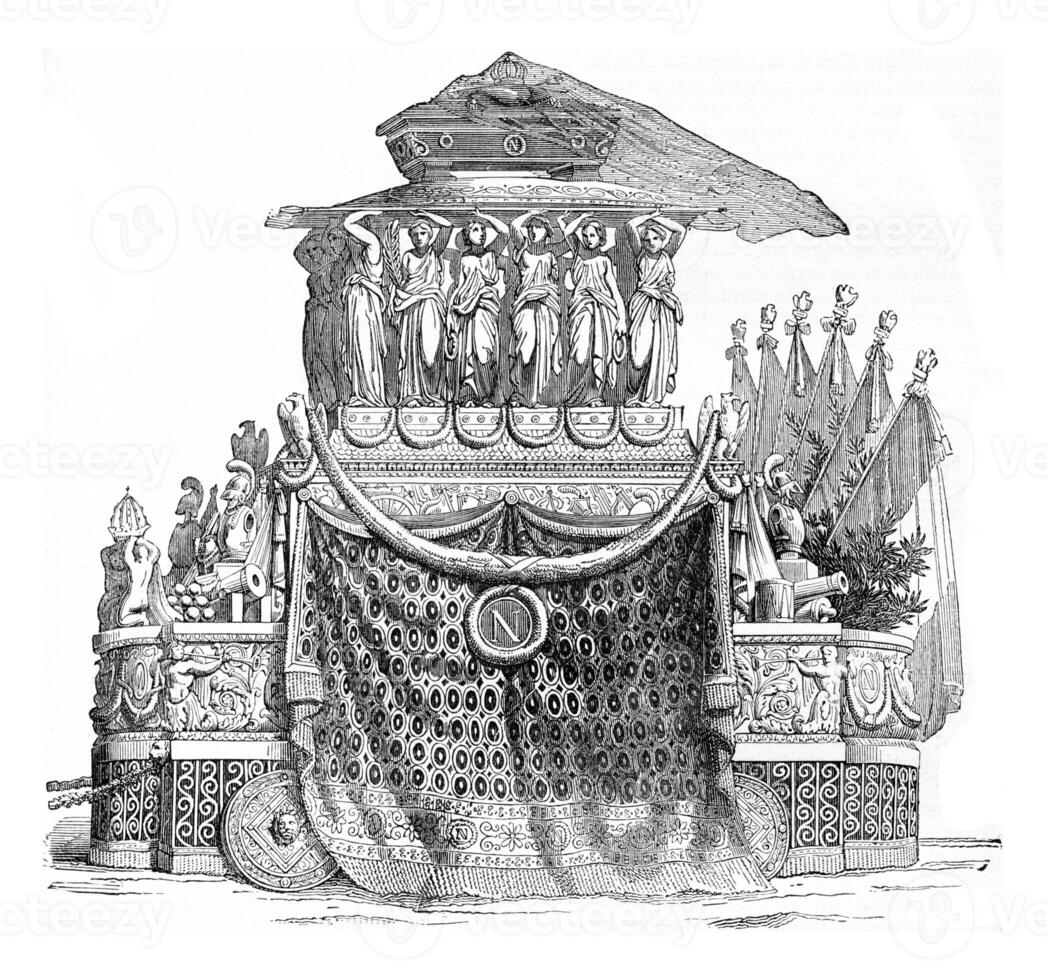 Funeral car of Napoleon I, vintage engraving. photo