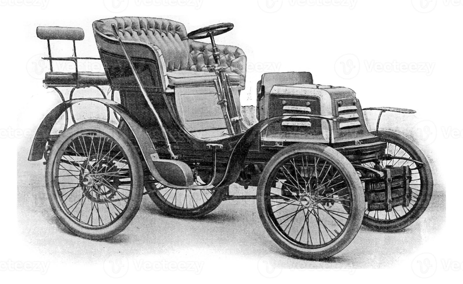 Cart with engine forward, vintage engraving. photo