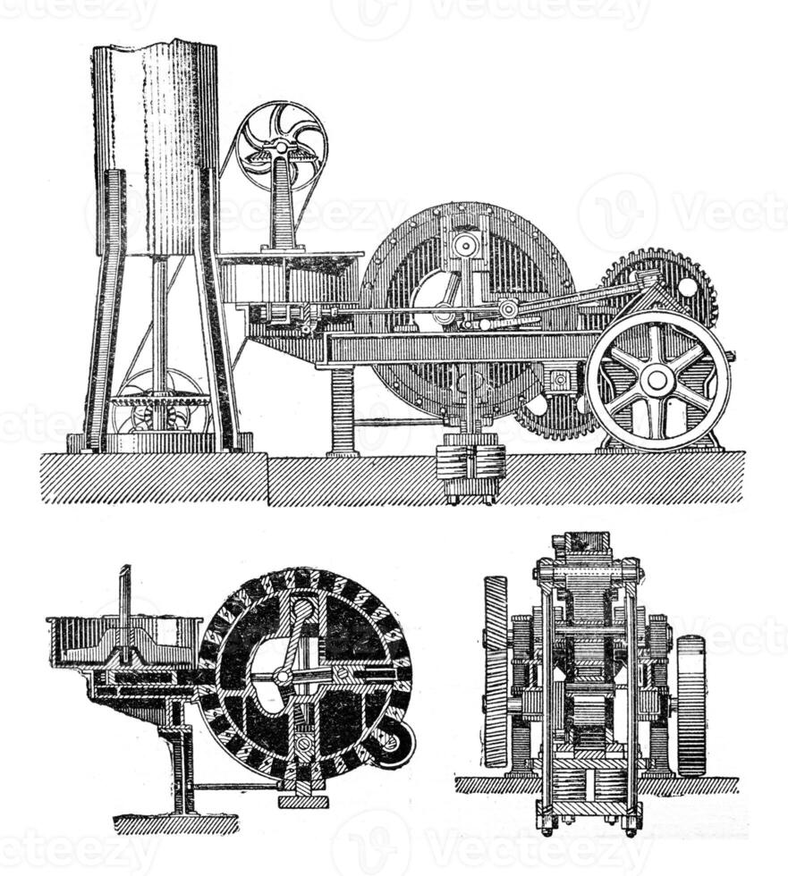 Machine agglomerate triple compression, vintage engraving. photo