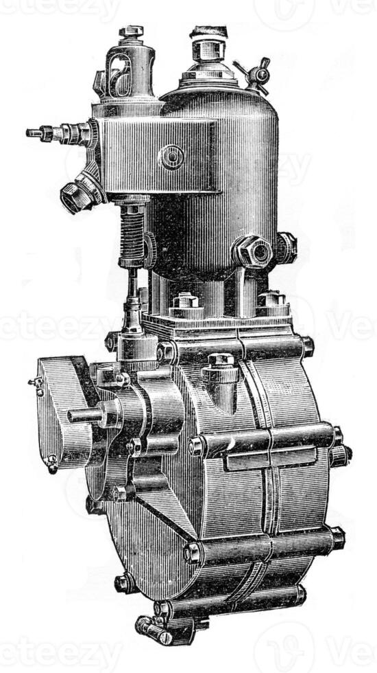 Type of water circulation motor, vintage engraving. photo