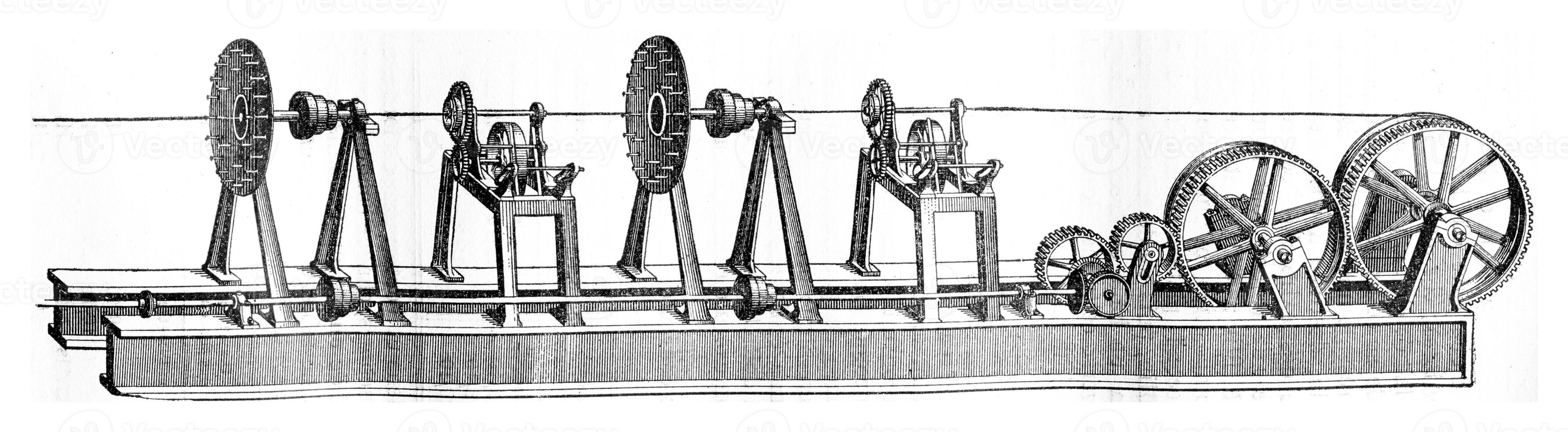 Machine put the rope and coated, vintage engraving. photo