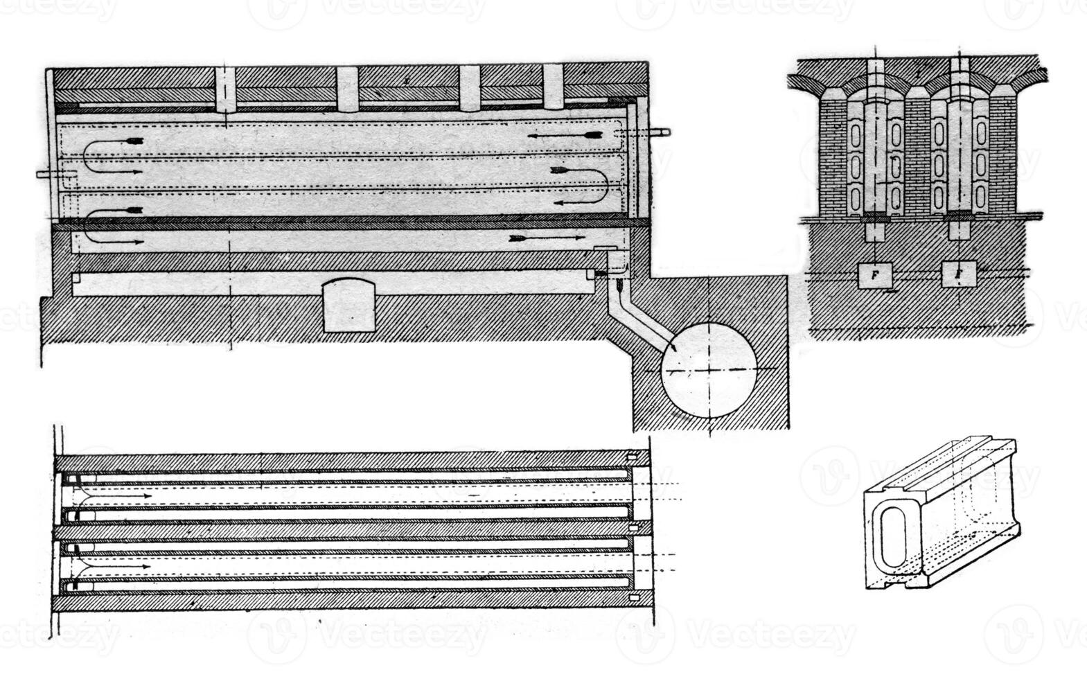 horno Coca, semet Solvay sistema, Clásico grabado. foto