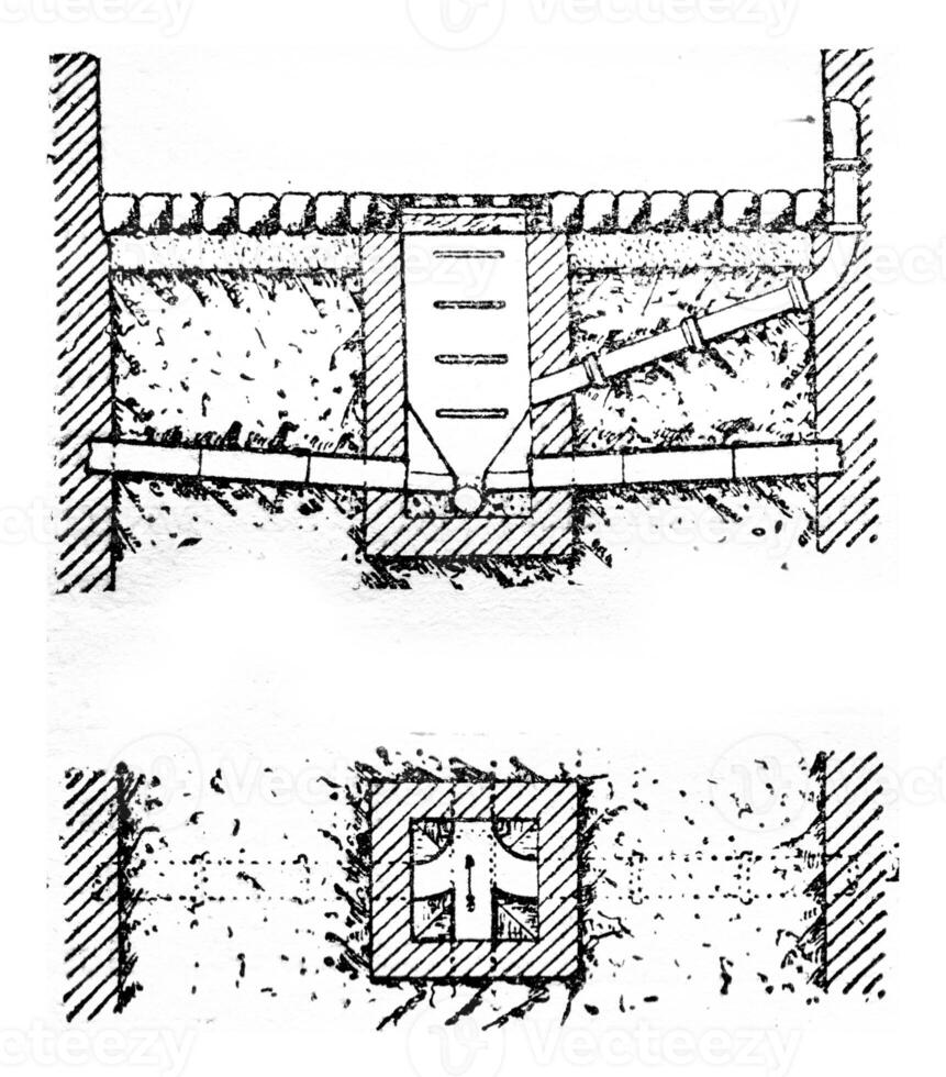 Cross section in AB, Blueprint, vintage engraving. photo