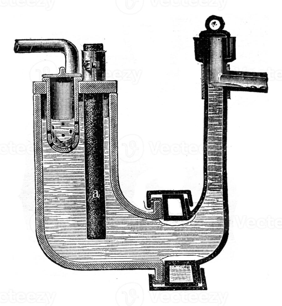 Borchers apparatus for the preparation of sodium by electrolysis, vertical section, vintage engraving. photo