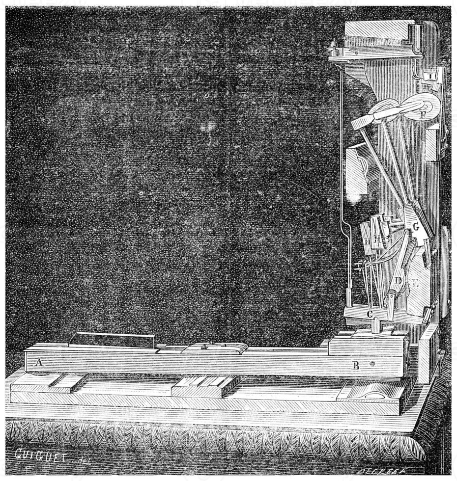 Mechanism of an upright piano, vintage engraving. photo