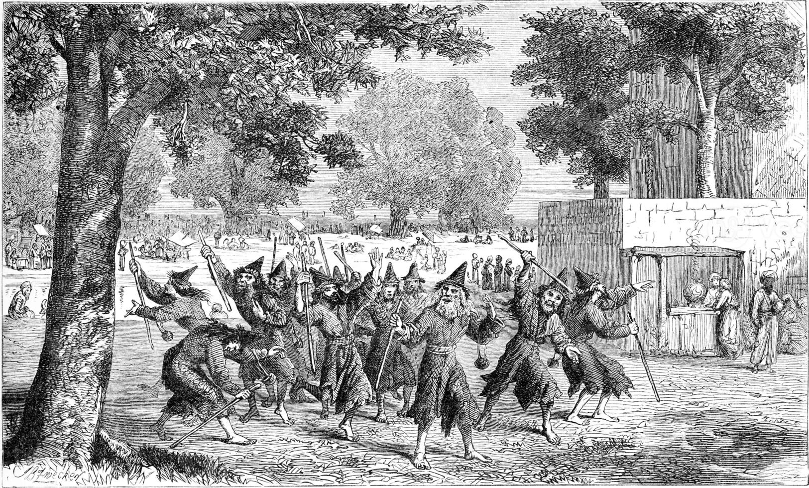 The dervishes Naksibendi in Bokhara, vintage engraving. photo