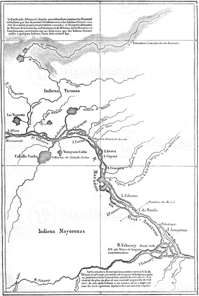 cruce sur America, mapa, Clásico grabado. foto