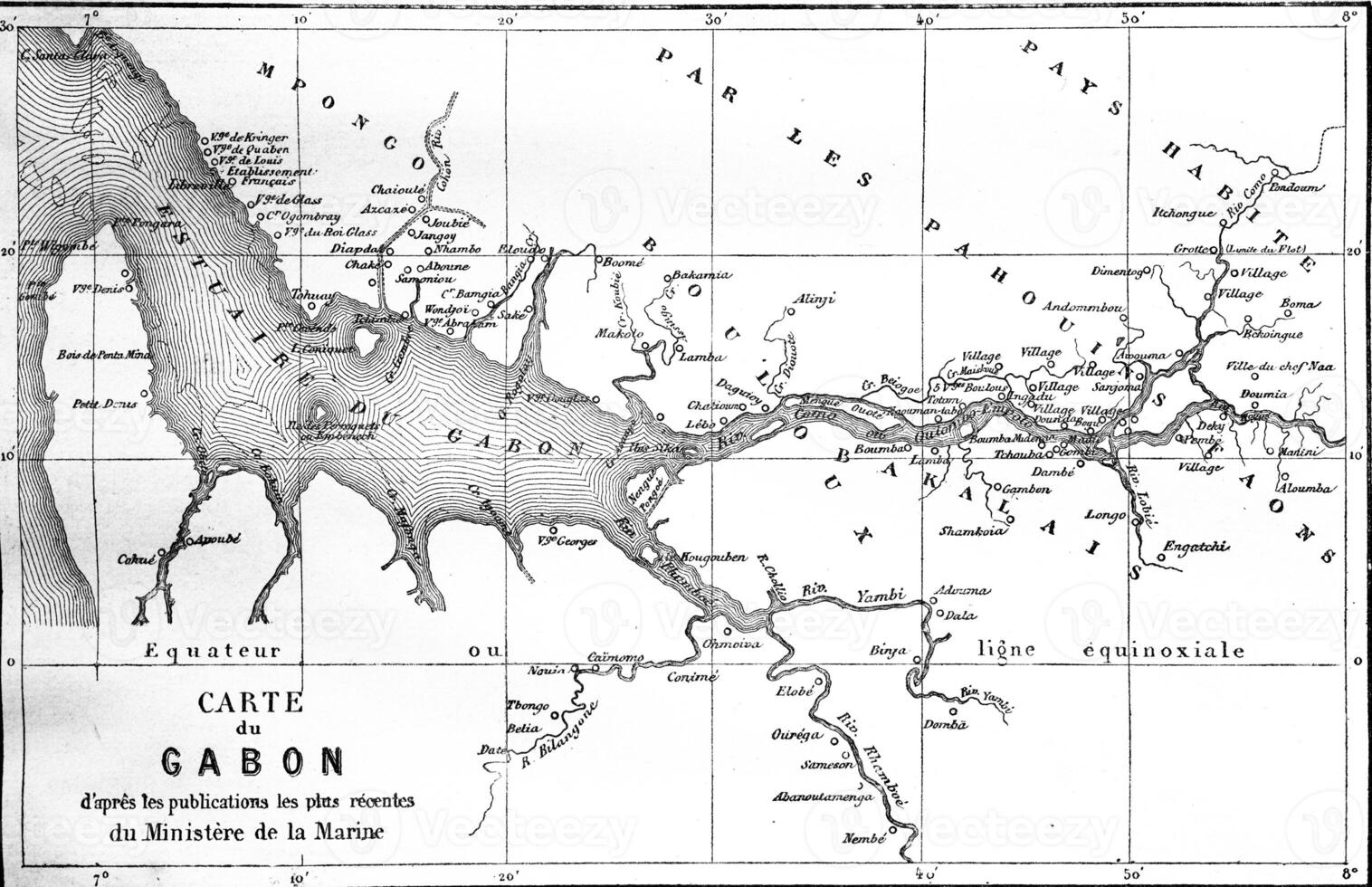 Map of Gabon, vintage engraving. photo