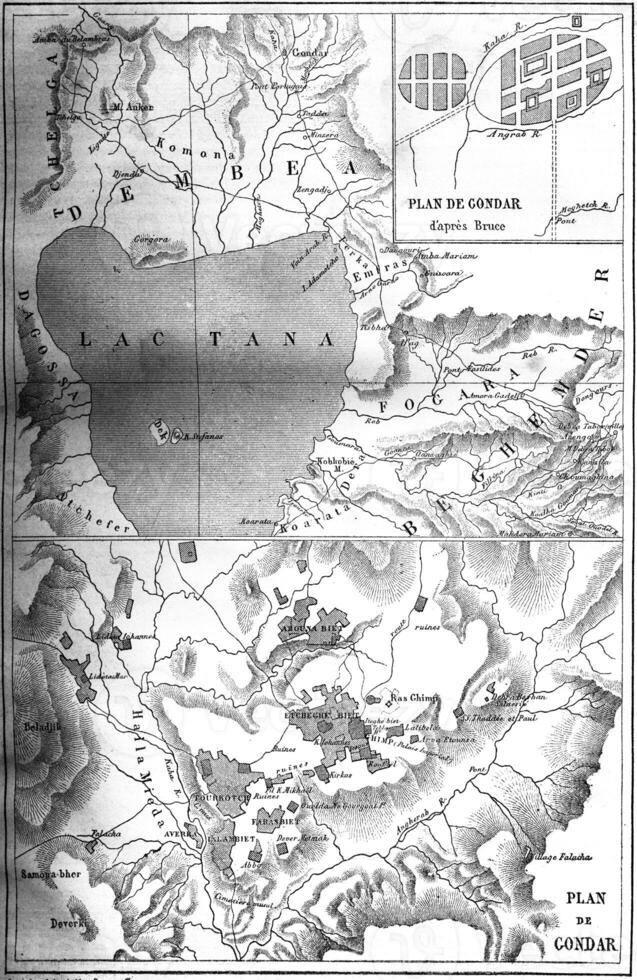 Map of Gondar, vintage engraving. photo