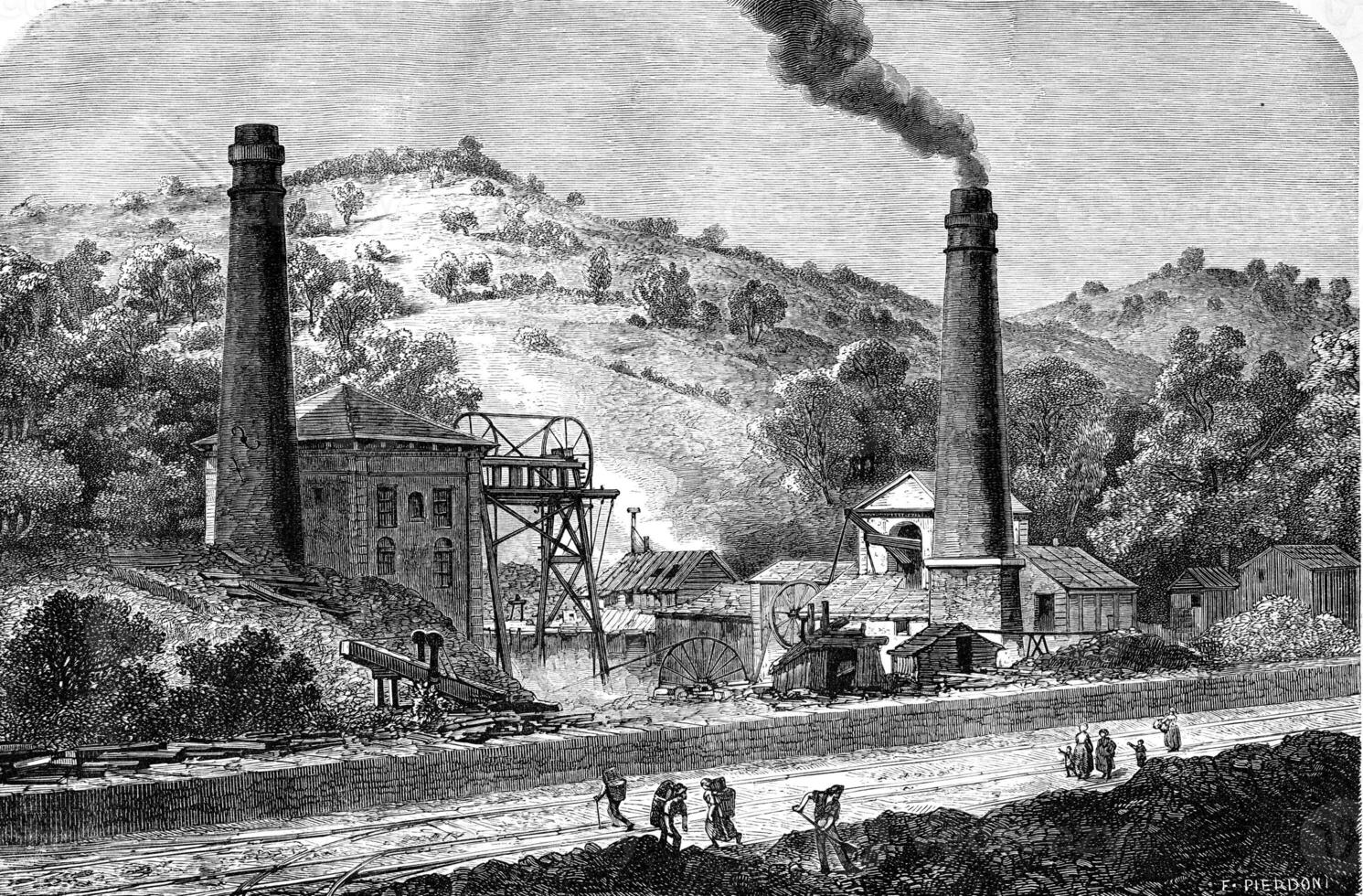 View of the coal pit Glyn, near Pontypool. vintage engraving. photo