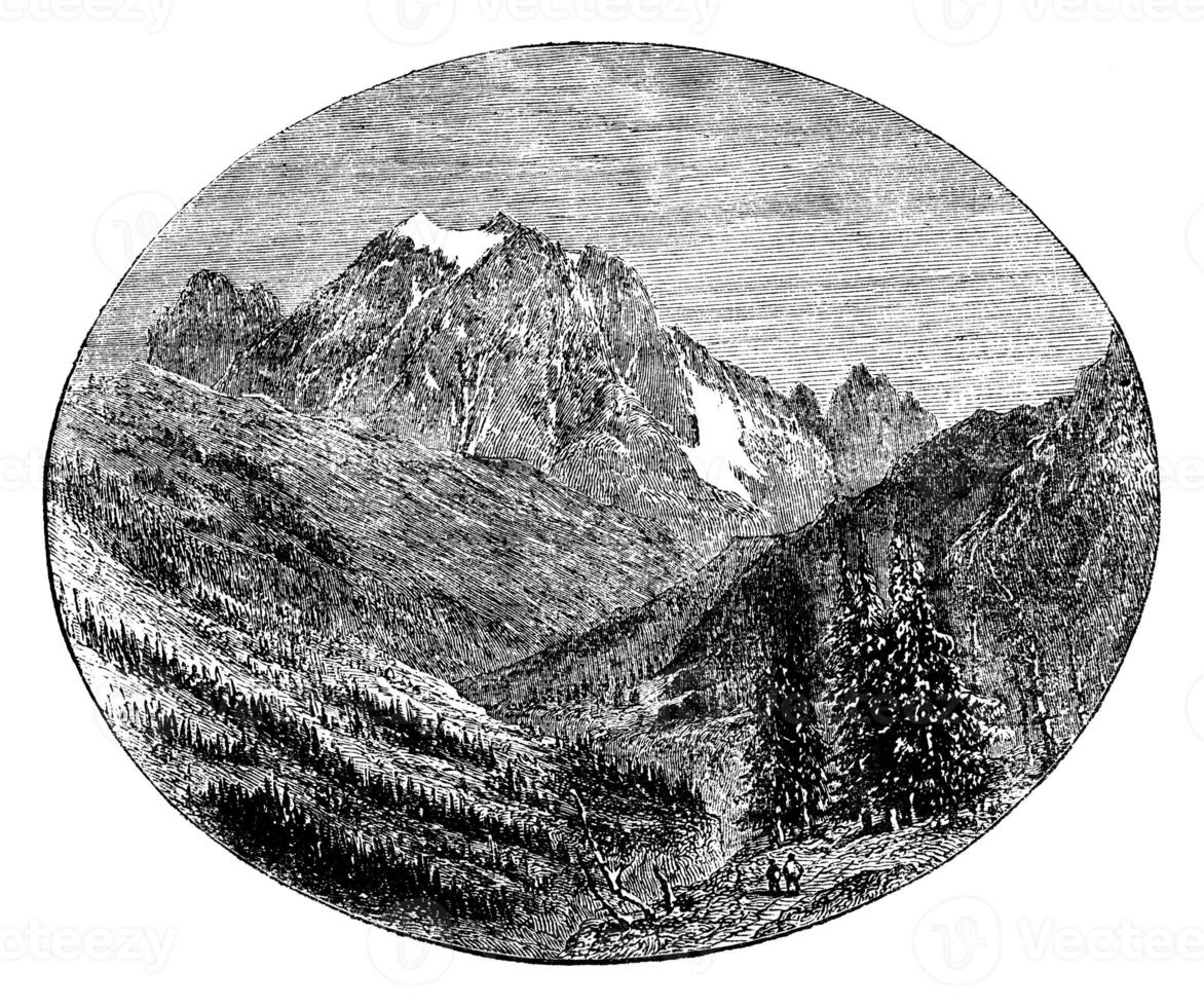 Mount Pelvoux given the Bessee, vintage engraving. photo