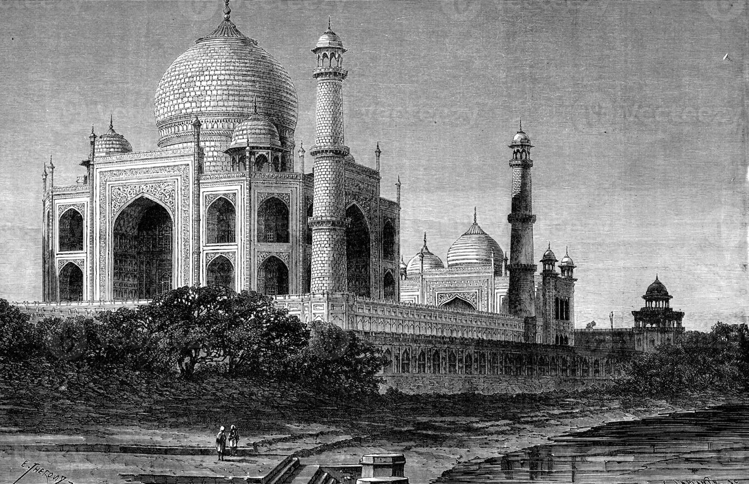 General saw the Taj Mahal, Agra, vintage engraving. photo