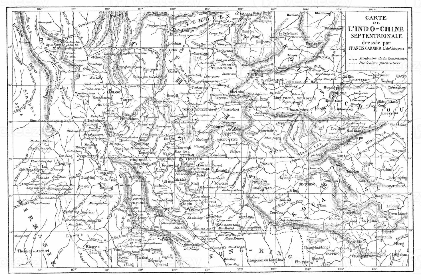 Map of Indo-China, vintage engraving. photo