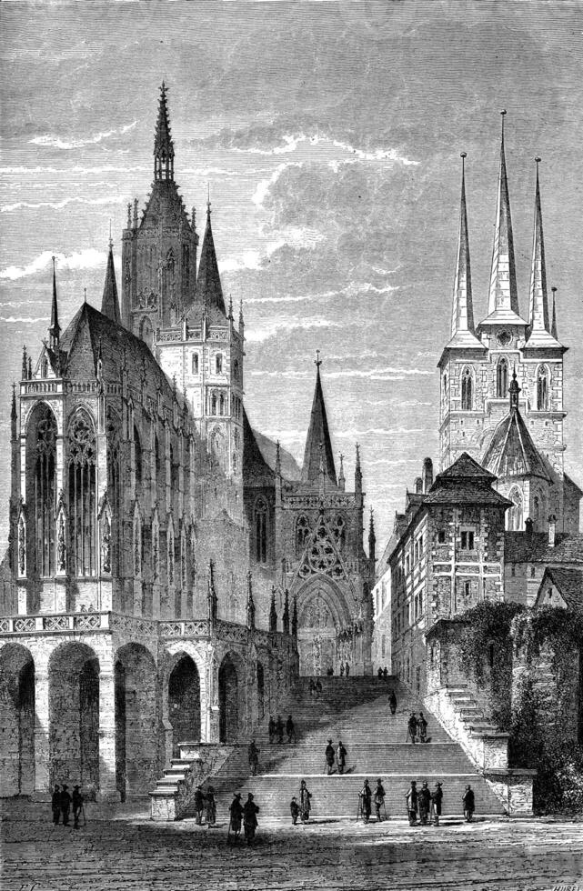 Erfurt Cathedral, vintage engraving. photo