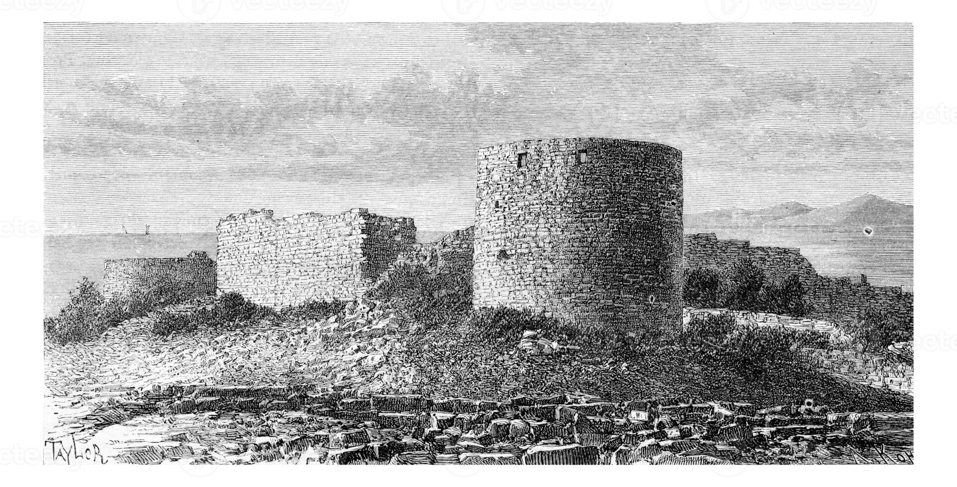 Sidon Sea Castle in Sidon, Lebanon, vintage engraving photo