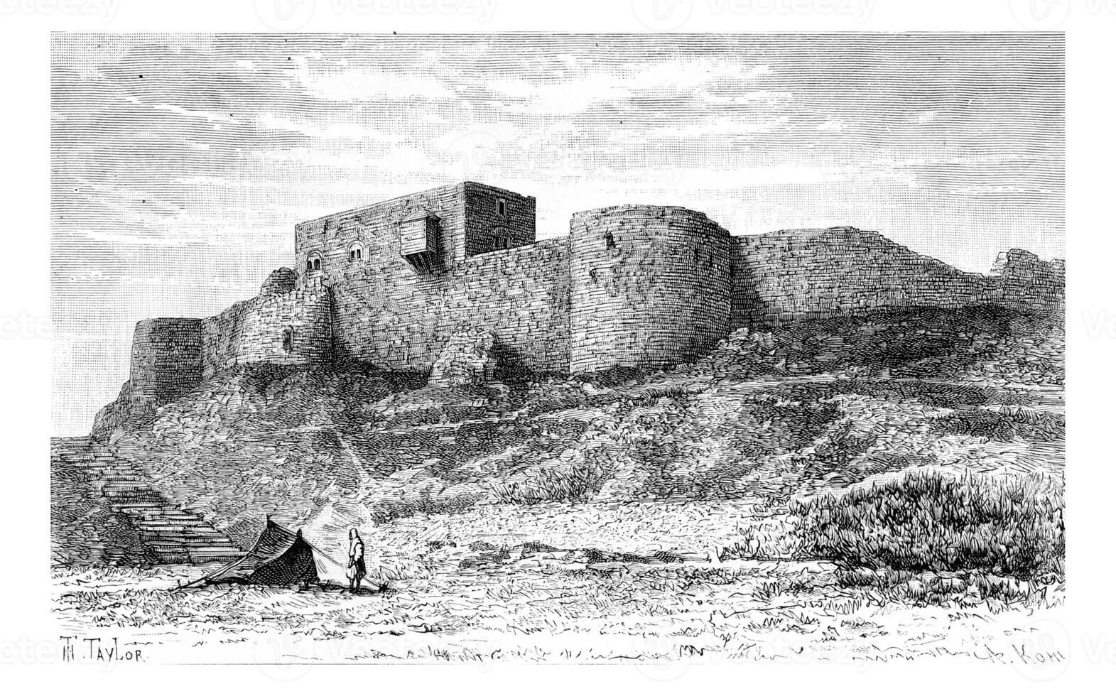 Tebnine Castle in Abel Mountain, Lebanon, vintage engraving photo