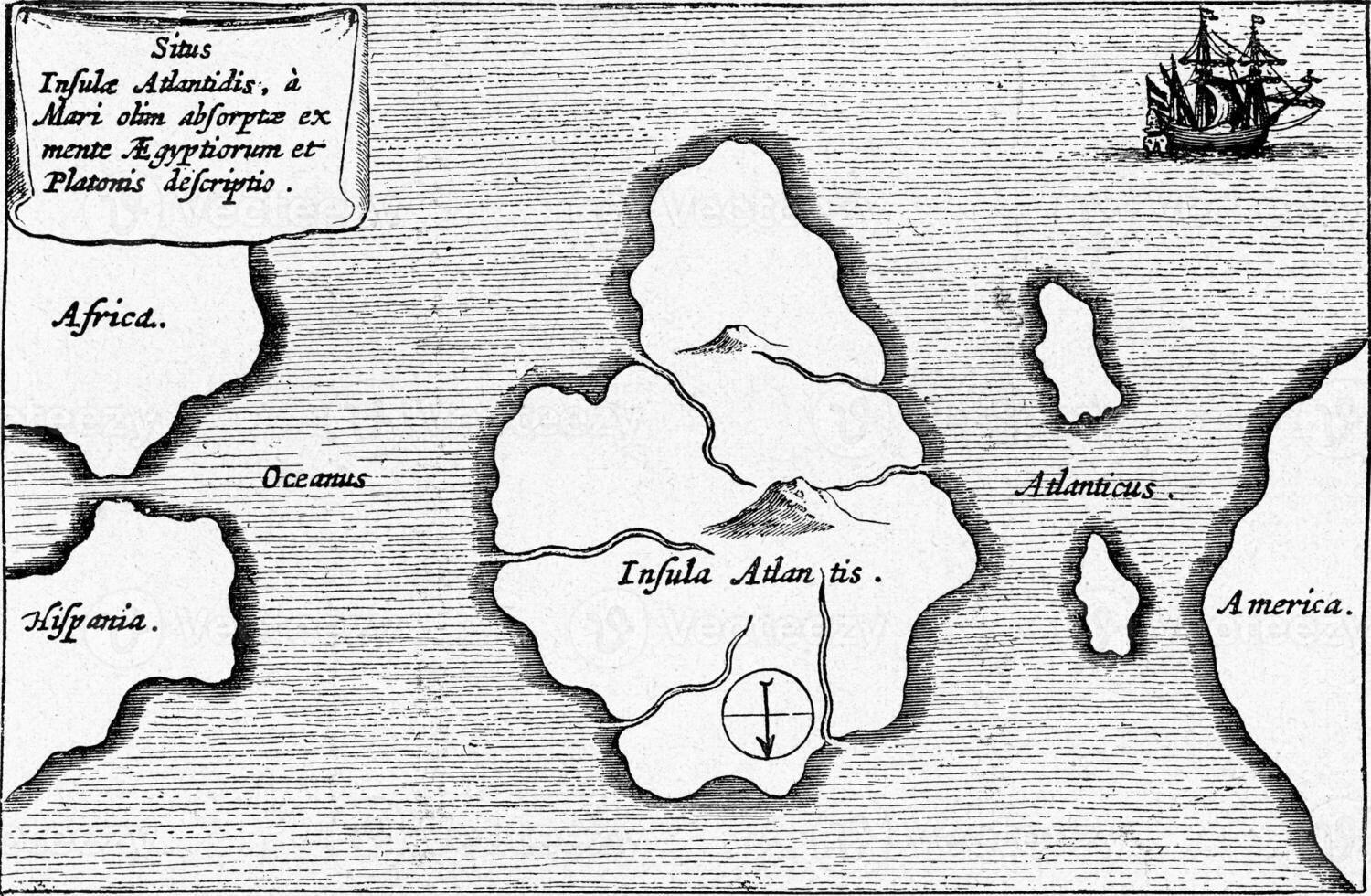 The legendary island of Atlantis, vintage engraving. photo