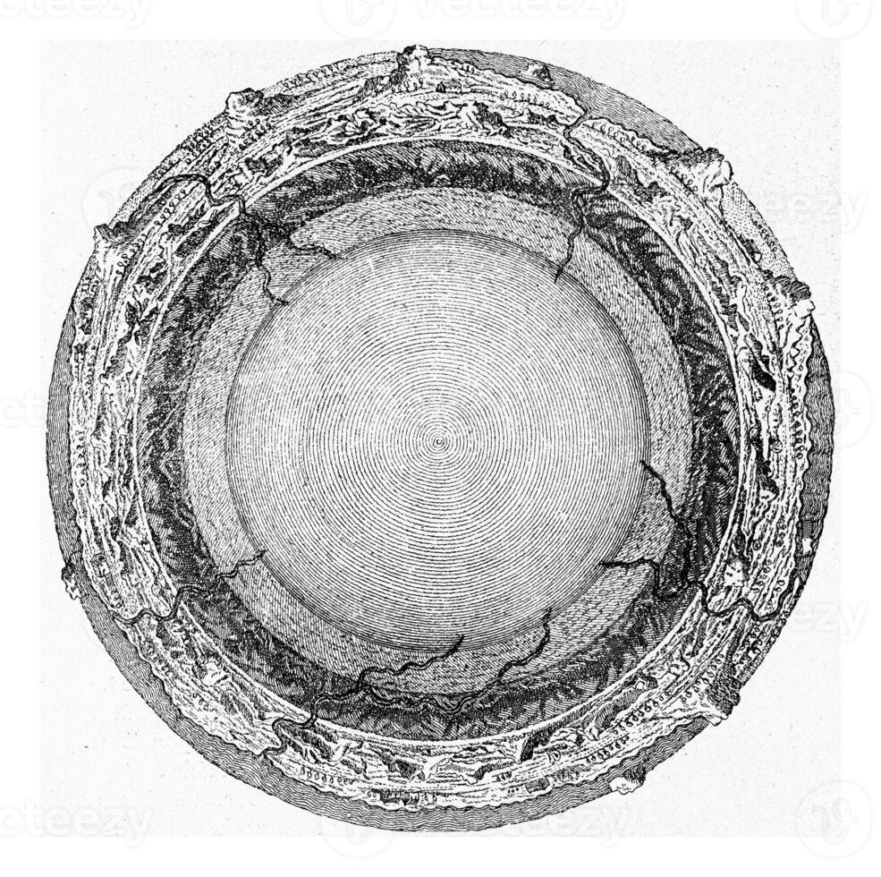 ideal cortar de el interior de el tierra, según a el teoría de Juan madera, Clásico grabado. foto