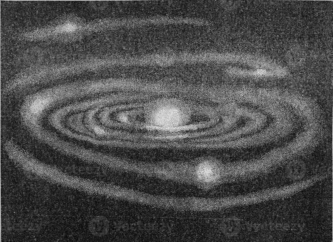 Planets in the first phase of their development, vintage engraving. photo