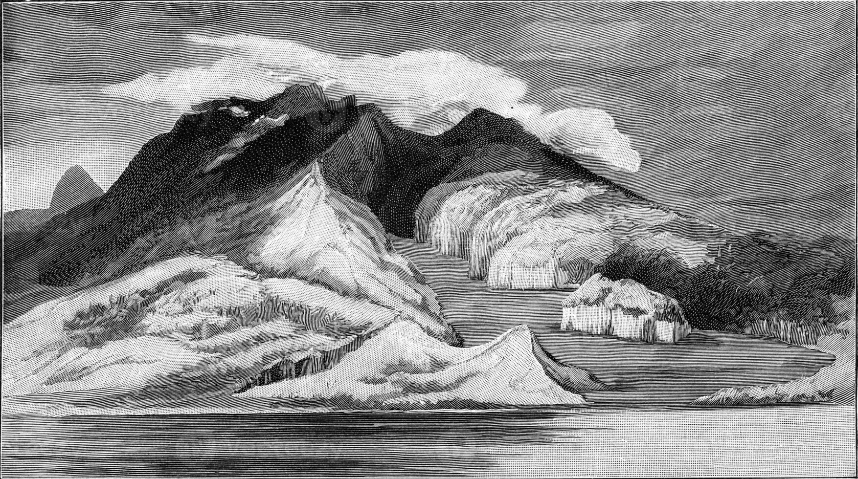 Mount Pelee on the island of Martinique before the eruption of May 1902, vintage engraving. photo