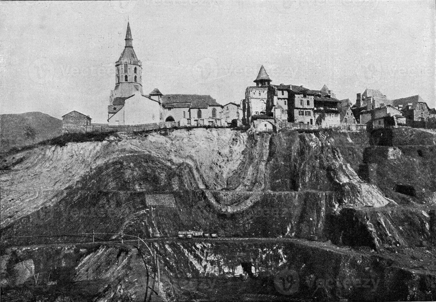 Folding coal layers in the Firmy quarry, vintage engraving. photo