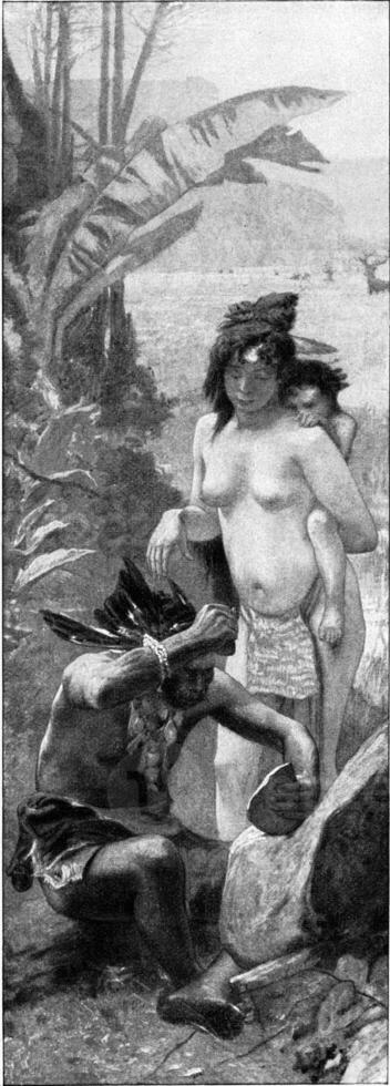 Making a flint axe, vintage engraving. photo