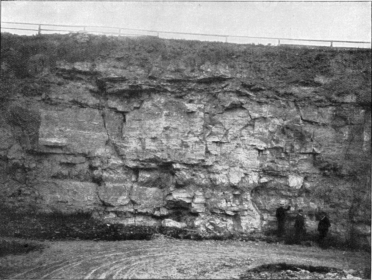 Profile view of the Eringsdorf limestone quarry near Weimar which contains remains of mammalian bones from Taubach hunters, vintage engraving. photo