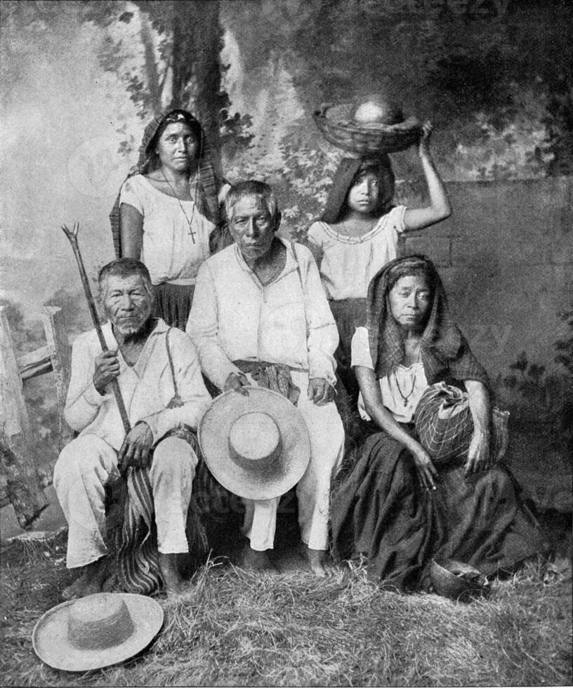 Indian family from El Salvador, vintage engraving. photo