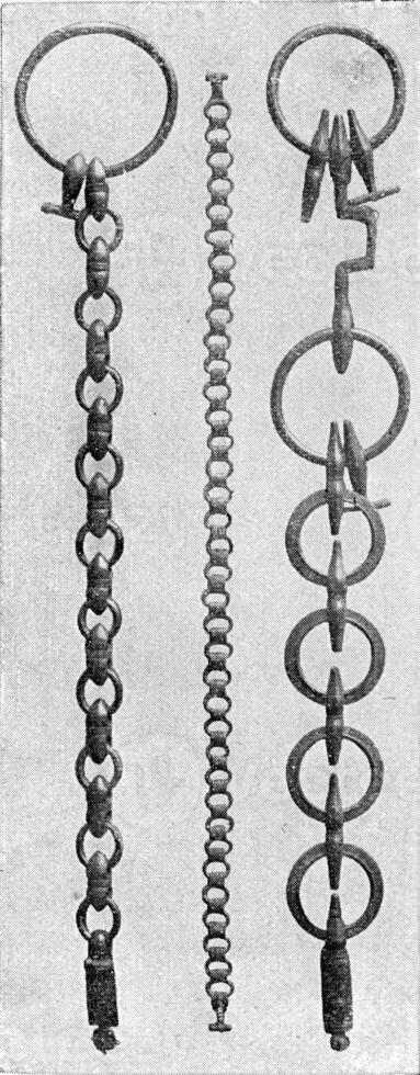 Bronze jaw chains for horses, vintage engraving. photo