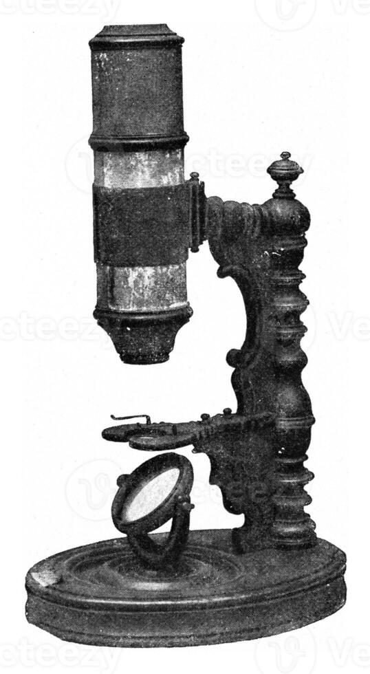 Old microscopes of the Germanic National Museum of Nuremberg, vintage engraving. photo