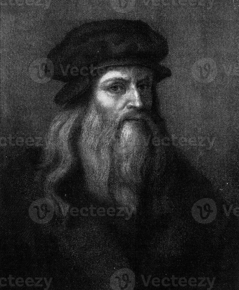 Leonardo da vinci, Clásico grabado. foto
