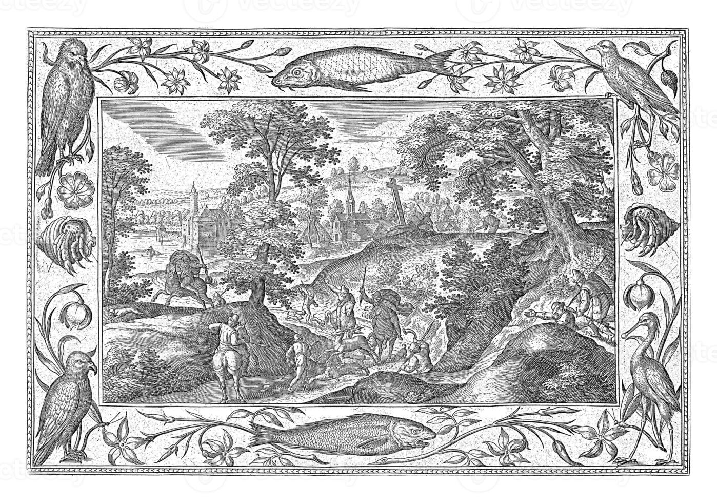 Deer Hunt vintage sketch photo
