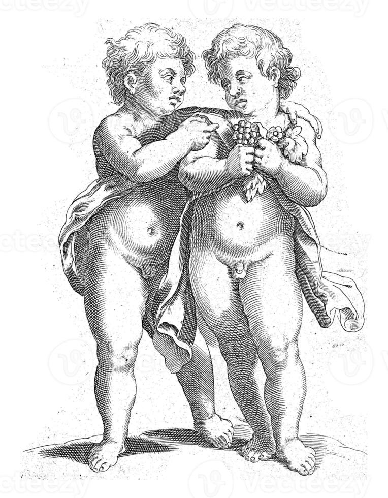 Two putti vintage sketch photo