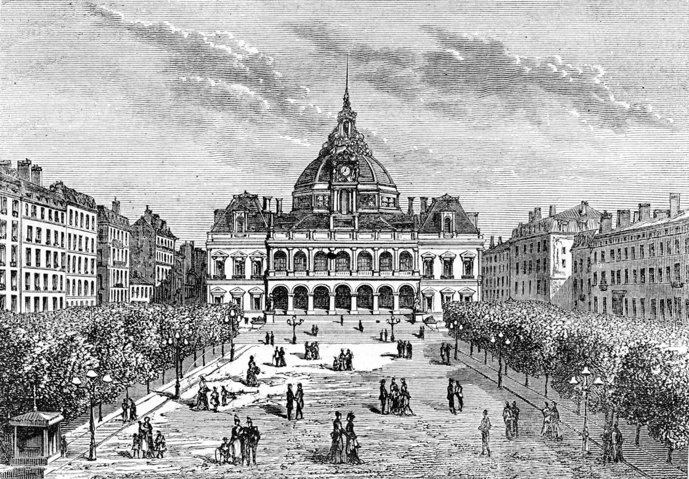 The city hall of Saint-Etienne, vintage engraving. photo