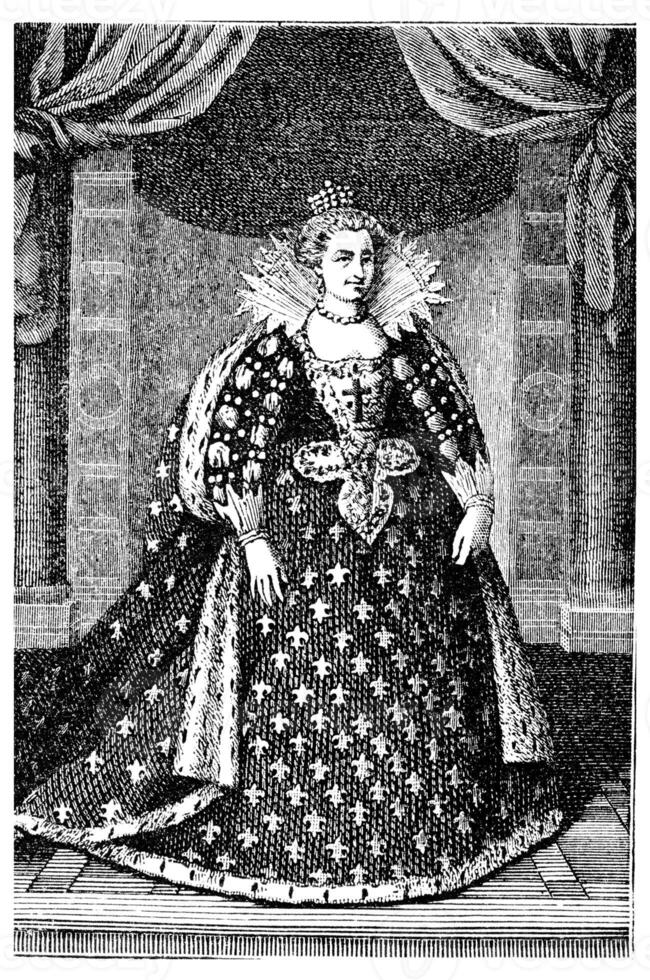 Marie de Medicis, after the table of Francois Porbus, vintage engraving. photo