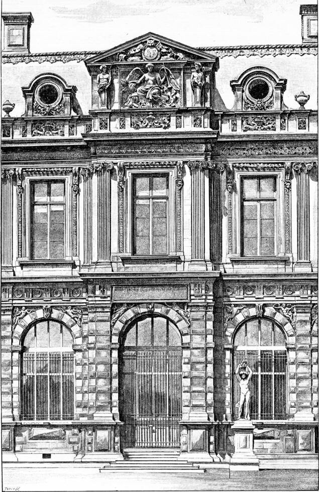 fachada de el Enrique iv galería a el jardin Delaware el infante a el lumbrera museo en París, Francia. foto