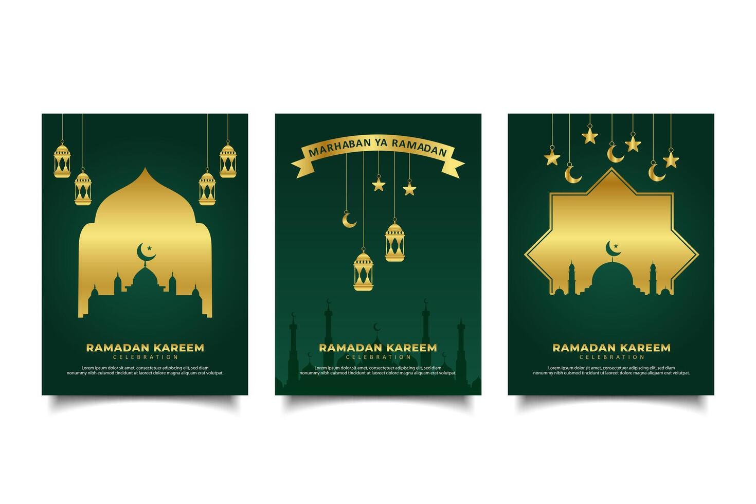 set of gold modern islamic ramadan kareem greeting card template design vector