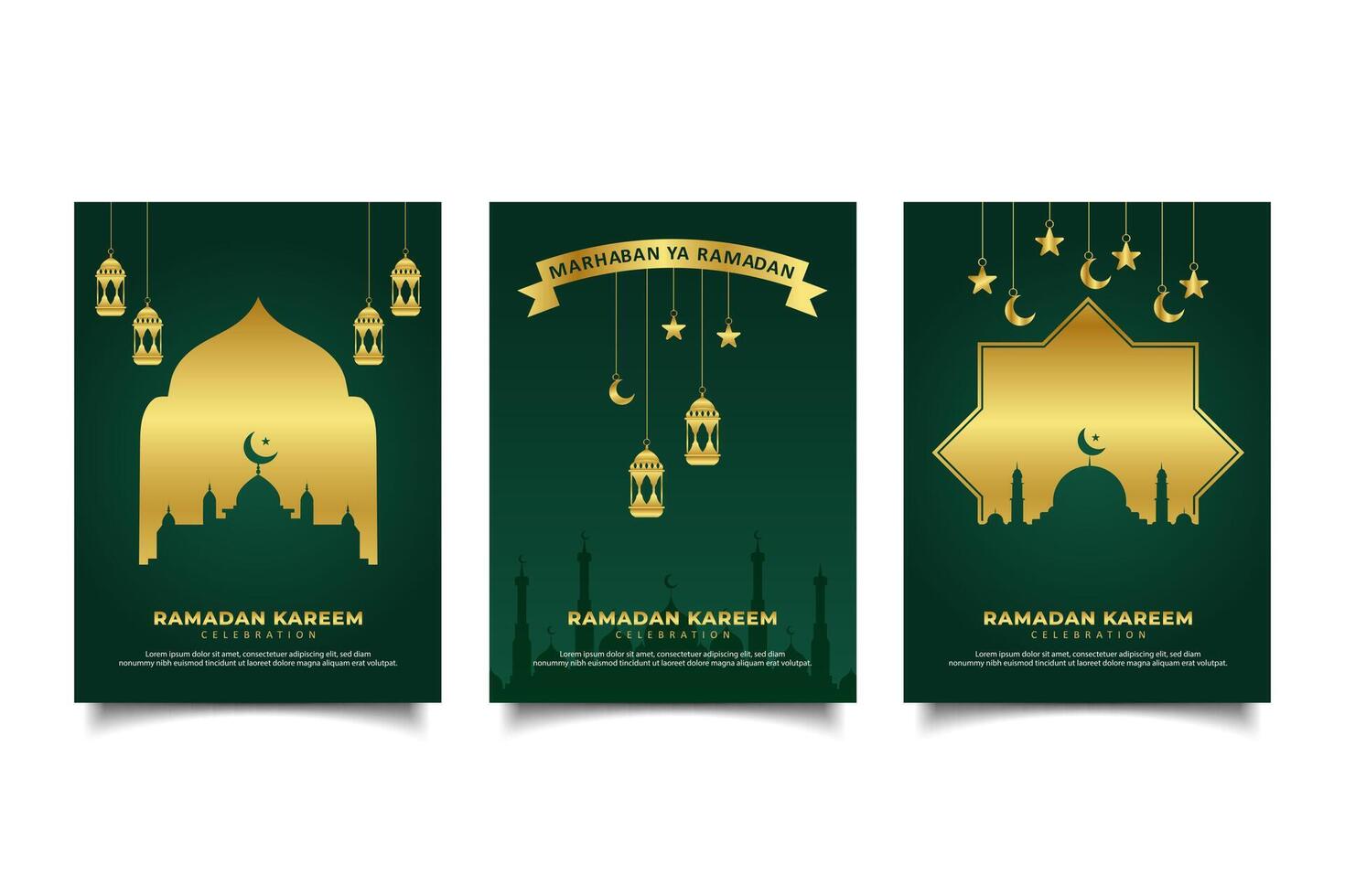 conjunto de oro moderno islámico Ramadán kareem saludo tarjeta modelo diseño vector