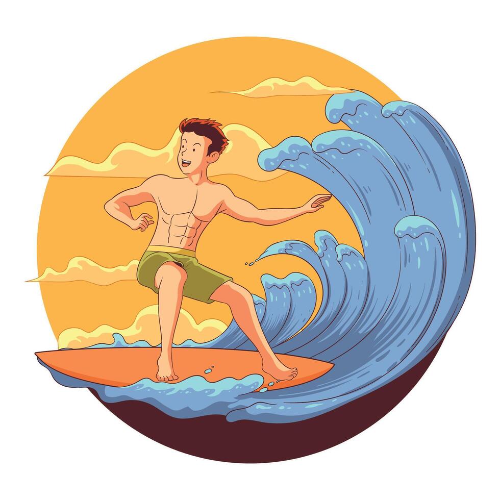 hand drawn surfing person vector