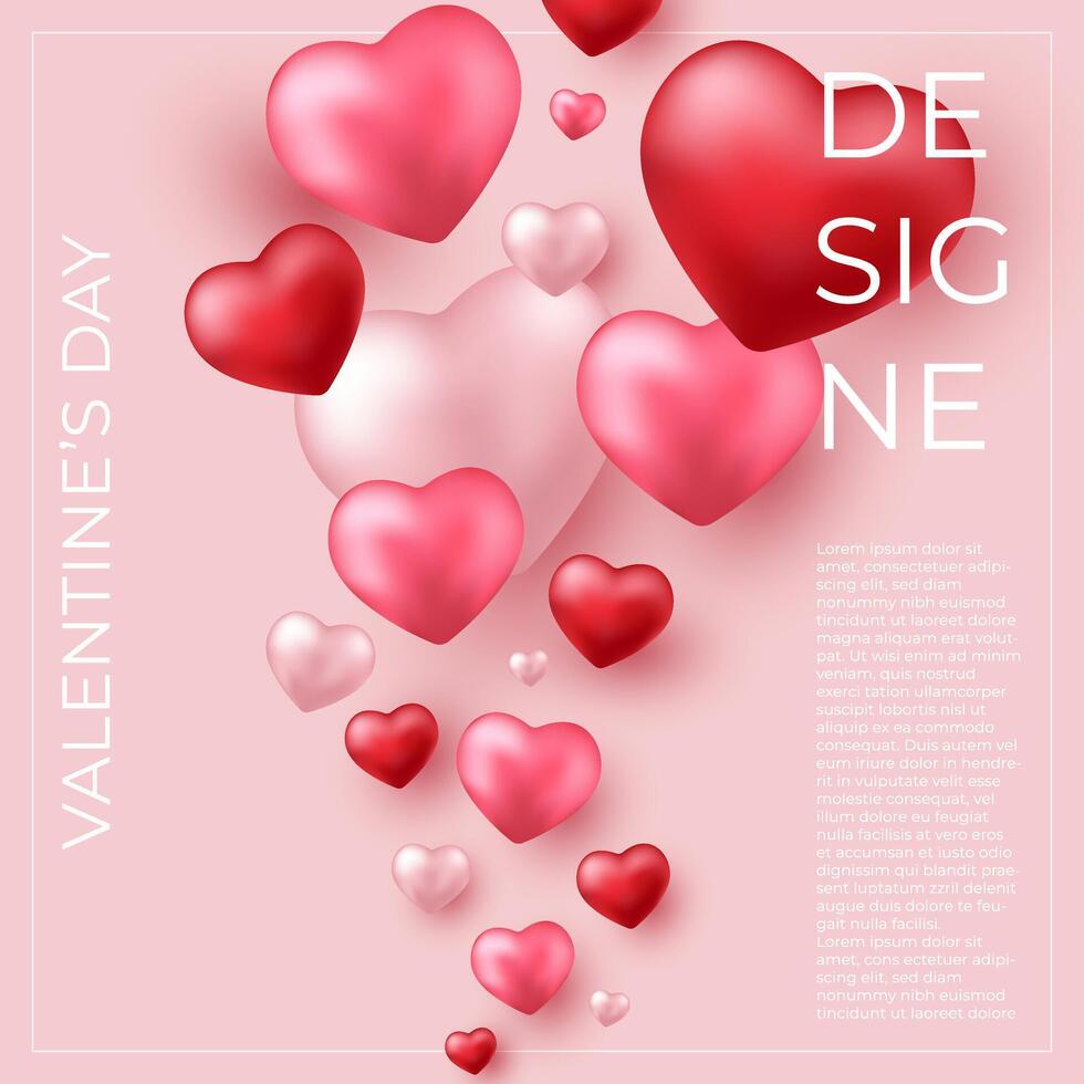 celebration of happy valentines day poster template design with a flying heart shape concept background suitable for greeting card or poster vector