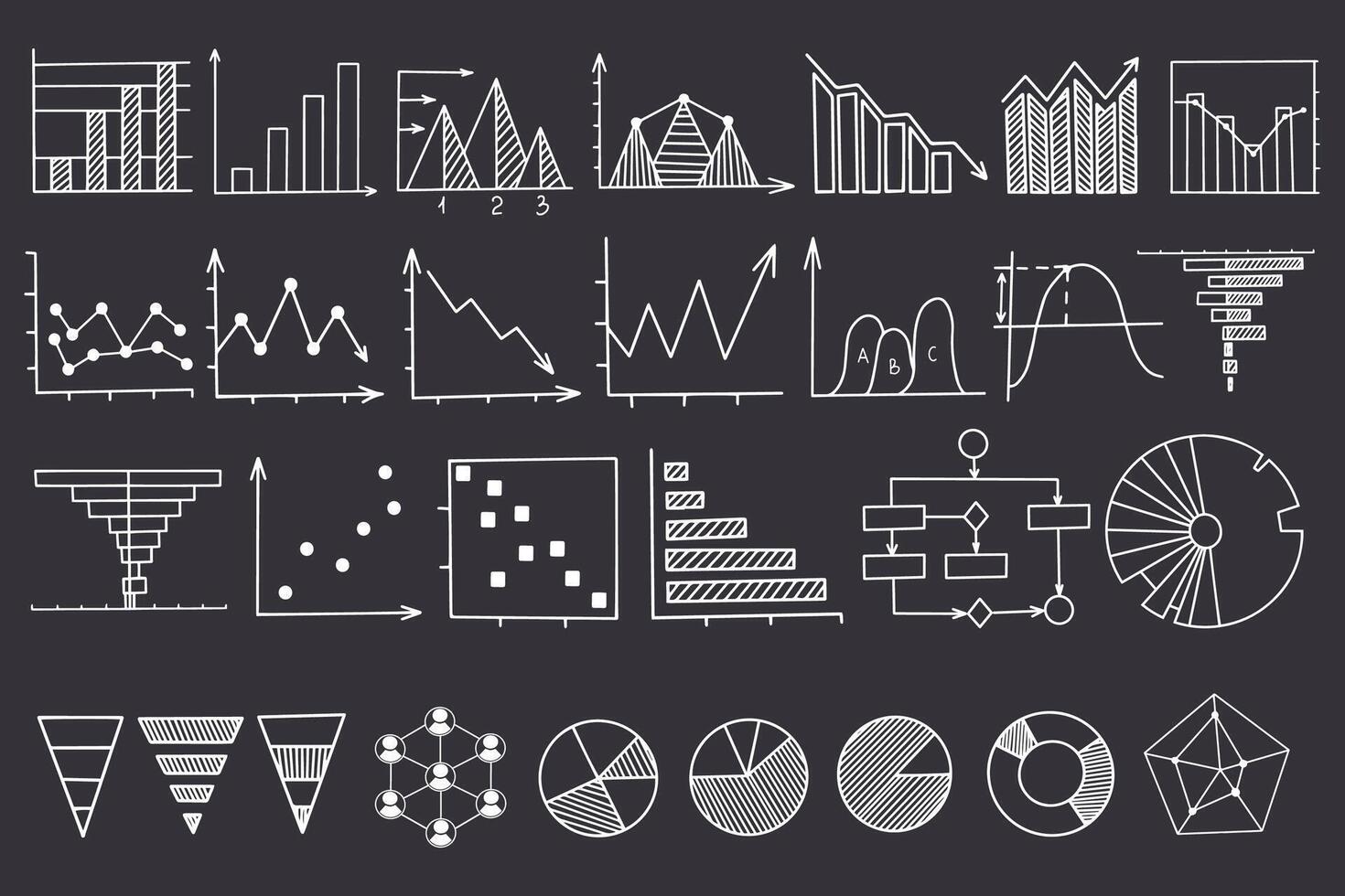 Graph and chart linear vector illustrations set