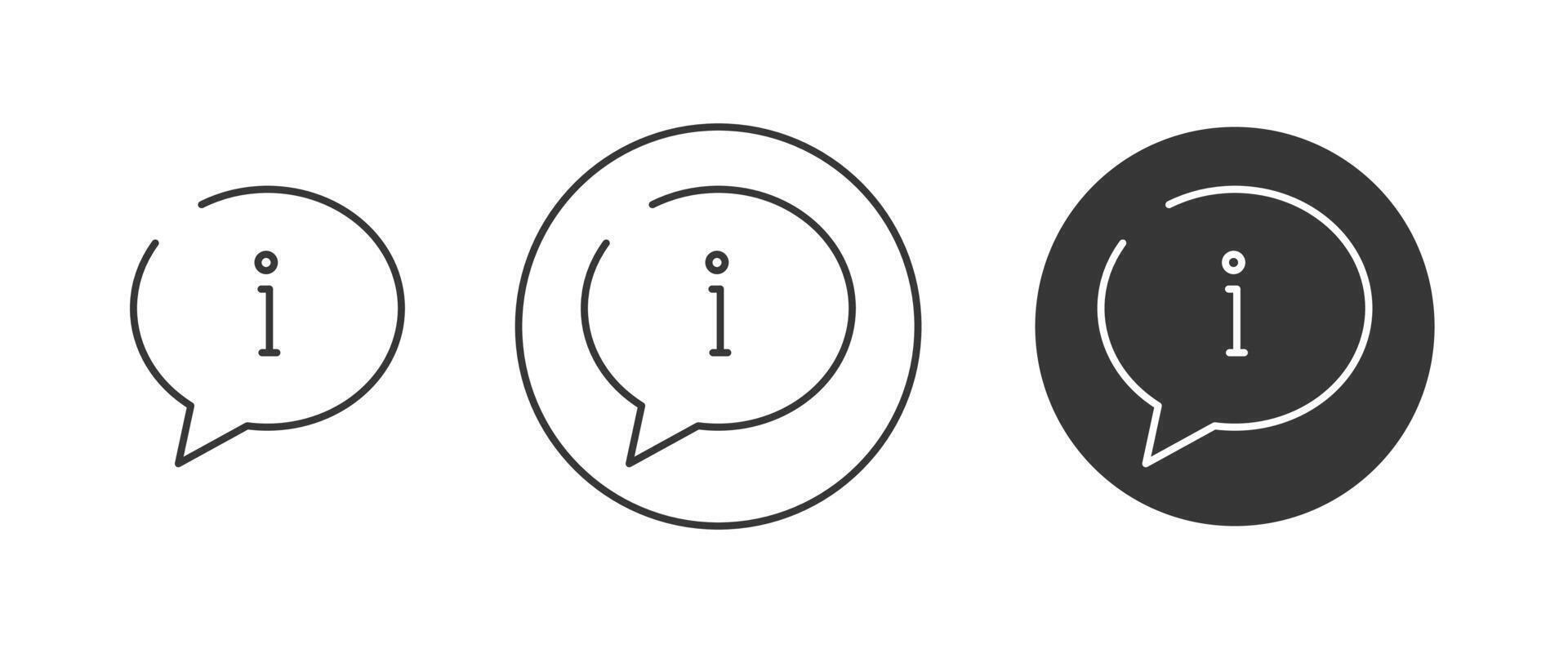 Information dialog box icon set, speech bubble sign outline with info. Editable stroke. Vector symbol in trendy minimalist flat style, isolated white background. For design, web, support, faq