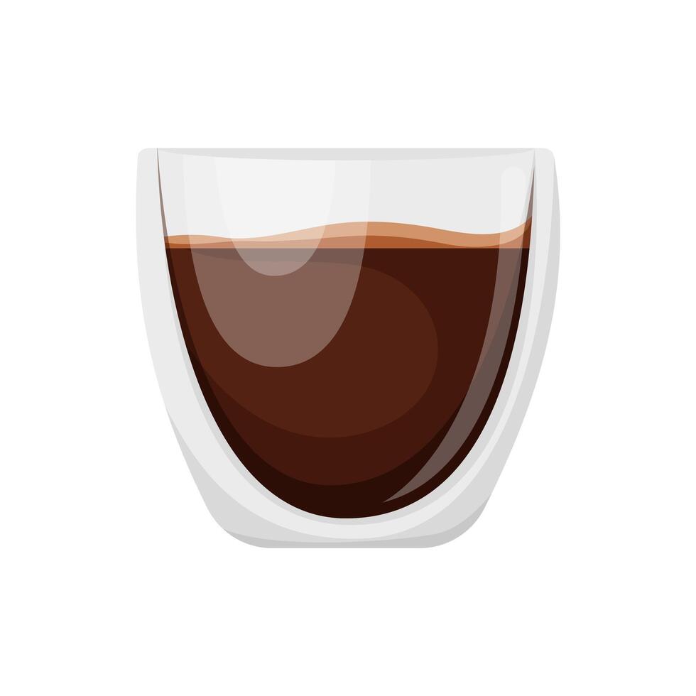 Glass cup of coffee. Cartoon vector illustration of delicious fragrant coffee on isolated white background